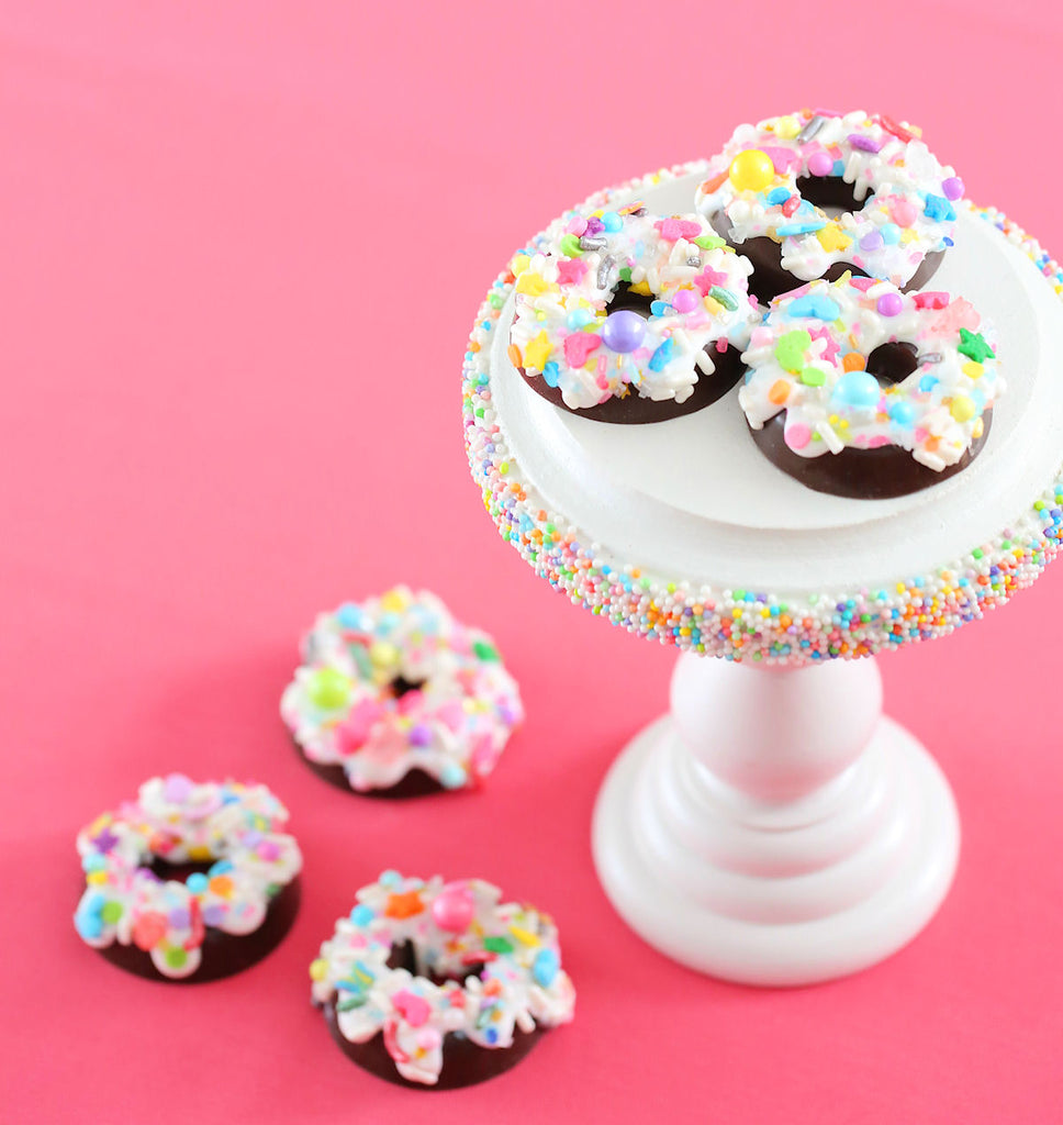 Candy Chocolate Doughnuts with Sprinkles | www.bakerspartyshop.com