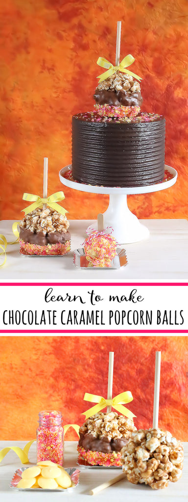 Chocolate Caramel Popcorn Balls | www.bakerspartyshop.com