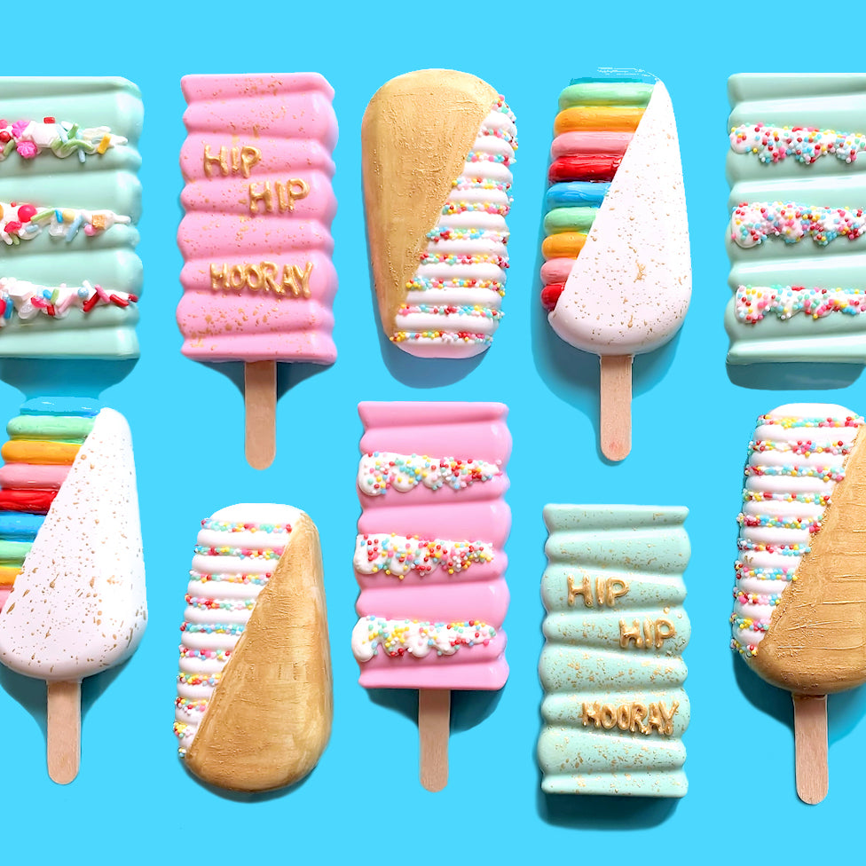   Hip Hip Hooray Cakesicles + Cakebars Tutorial | www.bakerspartyshop.com