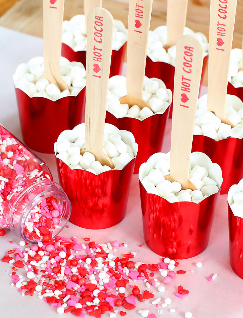 Valentine's Day Hot Cocoa Sticks with Marshmallows | www.bakerspartyshop.com