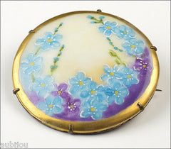 Vintage Porcelain Handpainted Floral Light Blue Forget Me Not Flower Brooch Pin