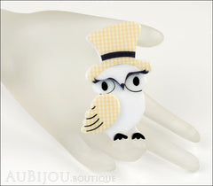 Erstwilder Bird Brooch Pin Olga Owl Yellow White Mannequin