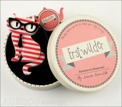 Erstwilder Brooch Pin Elissa the Indie Cat Red White Black Box
