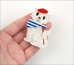 Erstwilder Brooch Pin Farrah the French Kitty Cat White Red Blue Model