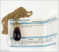 MVH Princess Michaela Heraldic Amethyst Glass Purple Stone Pendant Drop Necklace