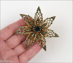 Vintage Signed Art Montana Blue Aurora Borealis Rhinestone Flower Brooch Pin Set