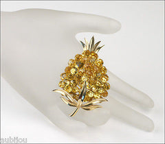 Vintage Trifari Briolette Light Topaz Rhinestone Pineapple Fruit Brooch Pin Set