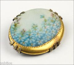 Vintage Porcelain Handpainted Floral Light Blue Forget Me Not Flower Brooch Pin
