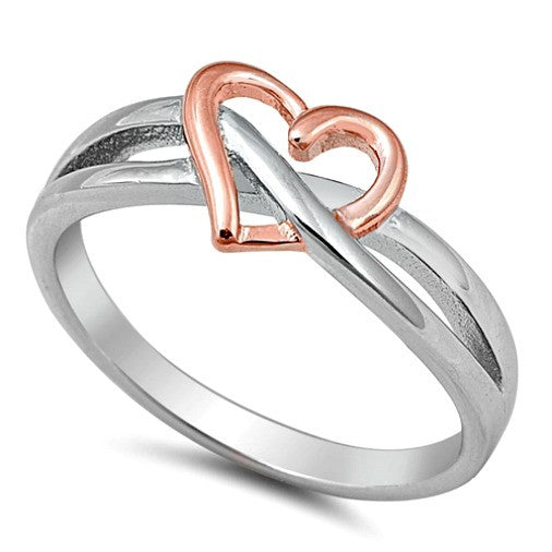 .925 Sterling Silver and Rose Gold Open Heart Infinity Ring Ladies Size 4-10 by Blades and Bling Sterling Silver Jewelry