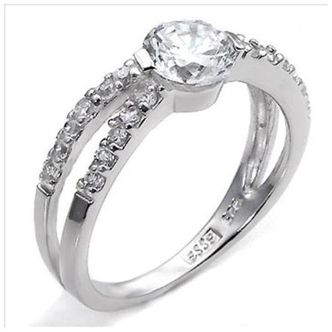 Sterling Silver 1 carat Round Cut CZ Modern Split Band Engagement Ring ...