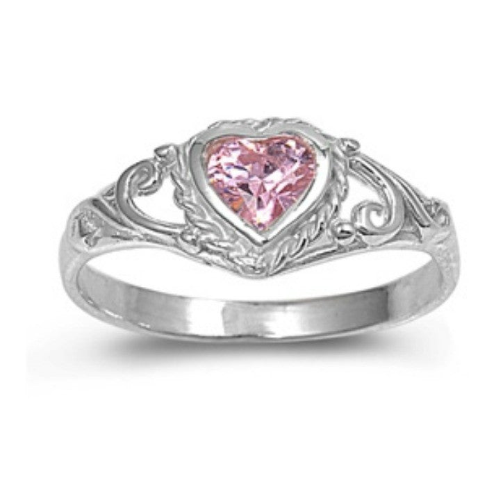 925 Sterling Silver Pink Topaz CZ Heart Ring Size 1 2 3 4 5 by Blades ...