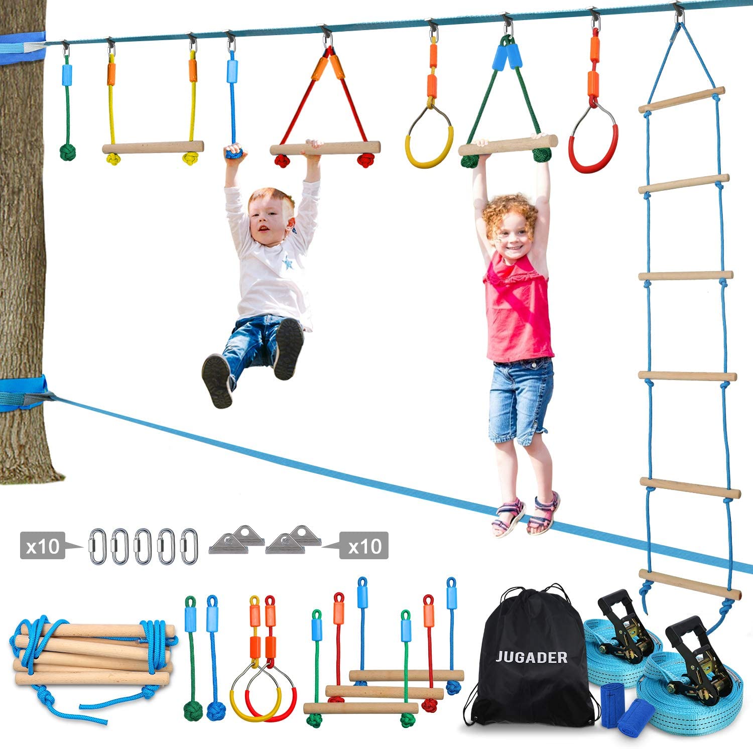 Obstacle Slackline Kitl/NinjaLine Ninja Line with Climbing Rope Ladder 