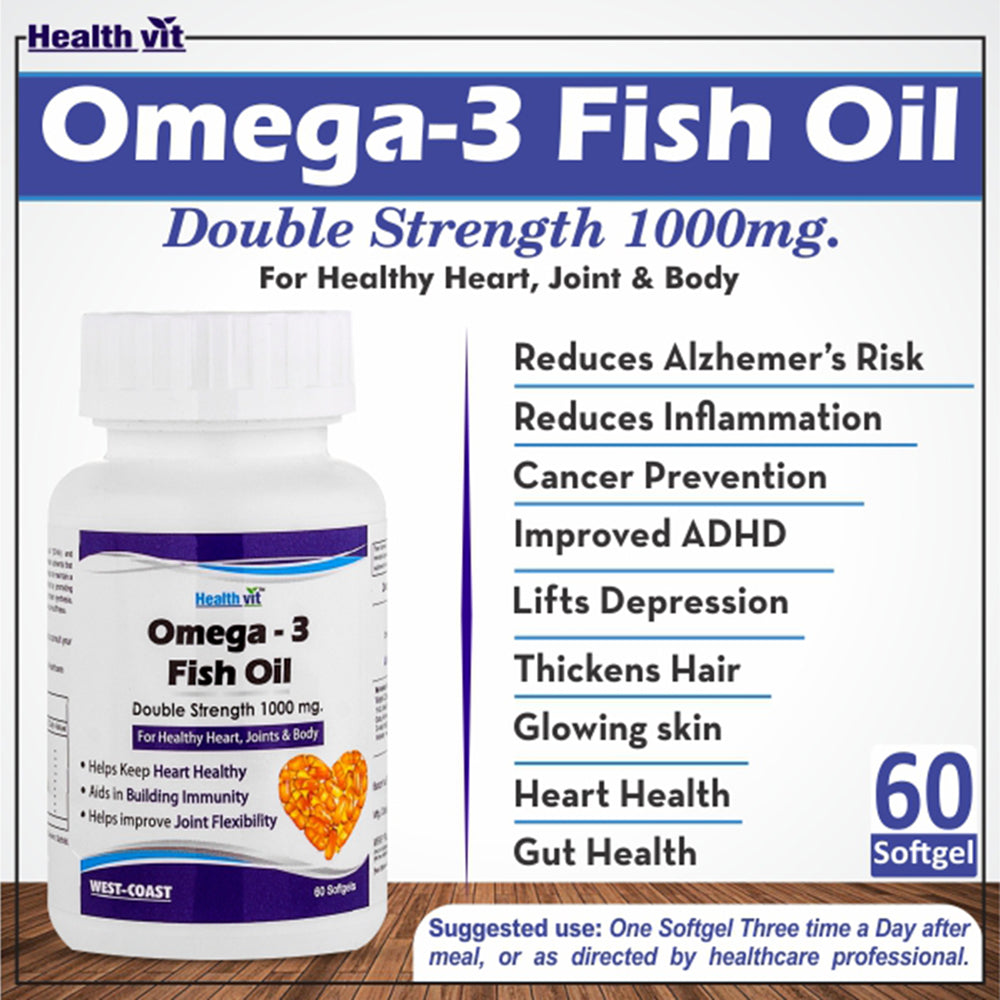 Healthvit Omega-3 Fish Oil 1000mg Double strength with 180mg EPA & 120