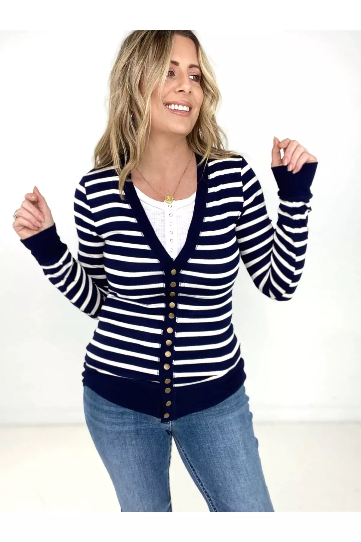 Zenana Striped Snap Button Cardigan