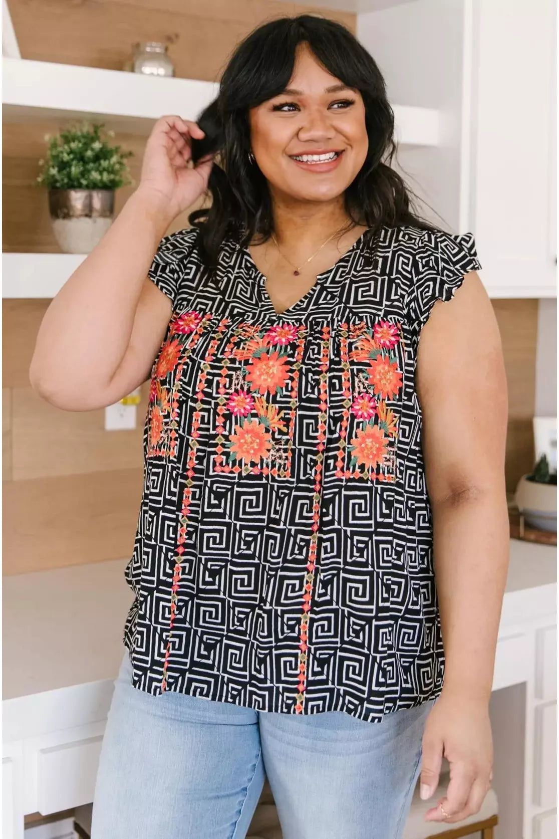 Patterns and Petals Embroidered Top
