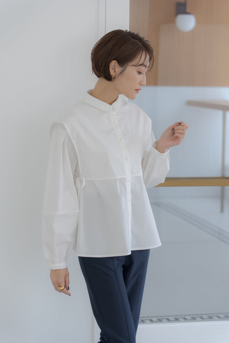 OHGA PATTERN BLOUSE パターンブラウス 白 - シャツ/ブラウス(七分/長袖)