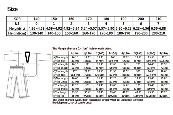 adidas uniform size chart