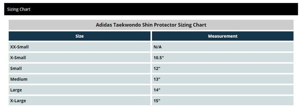 adidas taekwondo shin guard size chart