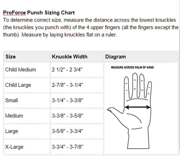 Proforce Sparring Gear Size Chart
