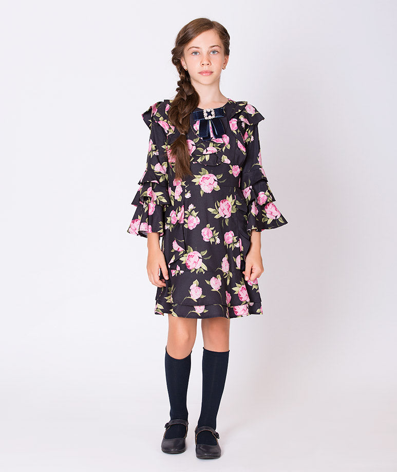 2PIECES FLOWER LAYERED DRESS ブラック S 【超歓迎】 33%割引 nods.gov.ag