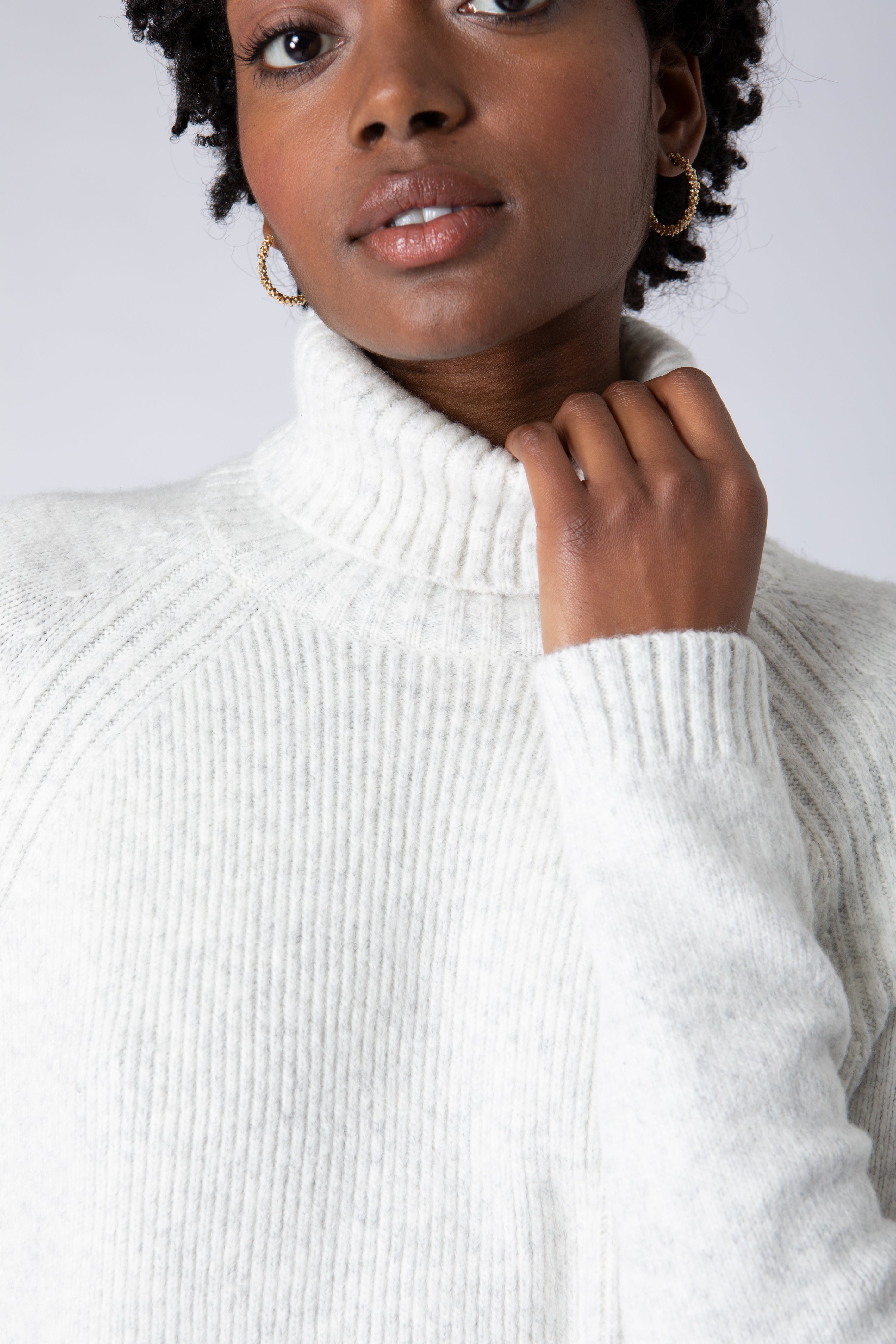 white chunky roll neck jumper