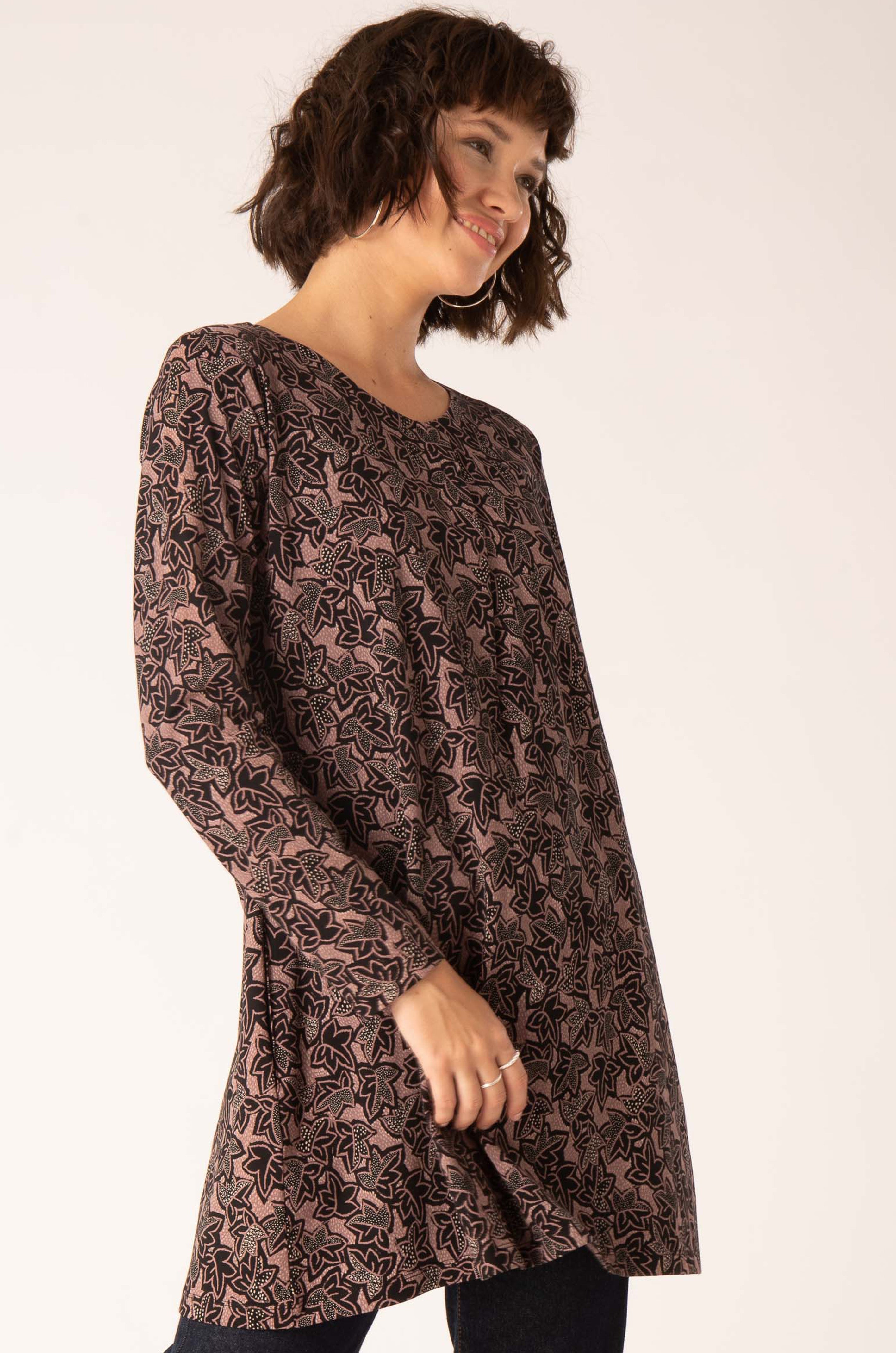 Paper Leaves Crossover Neck Tunic, Woodrose Multi / 8