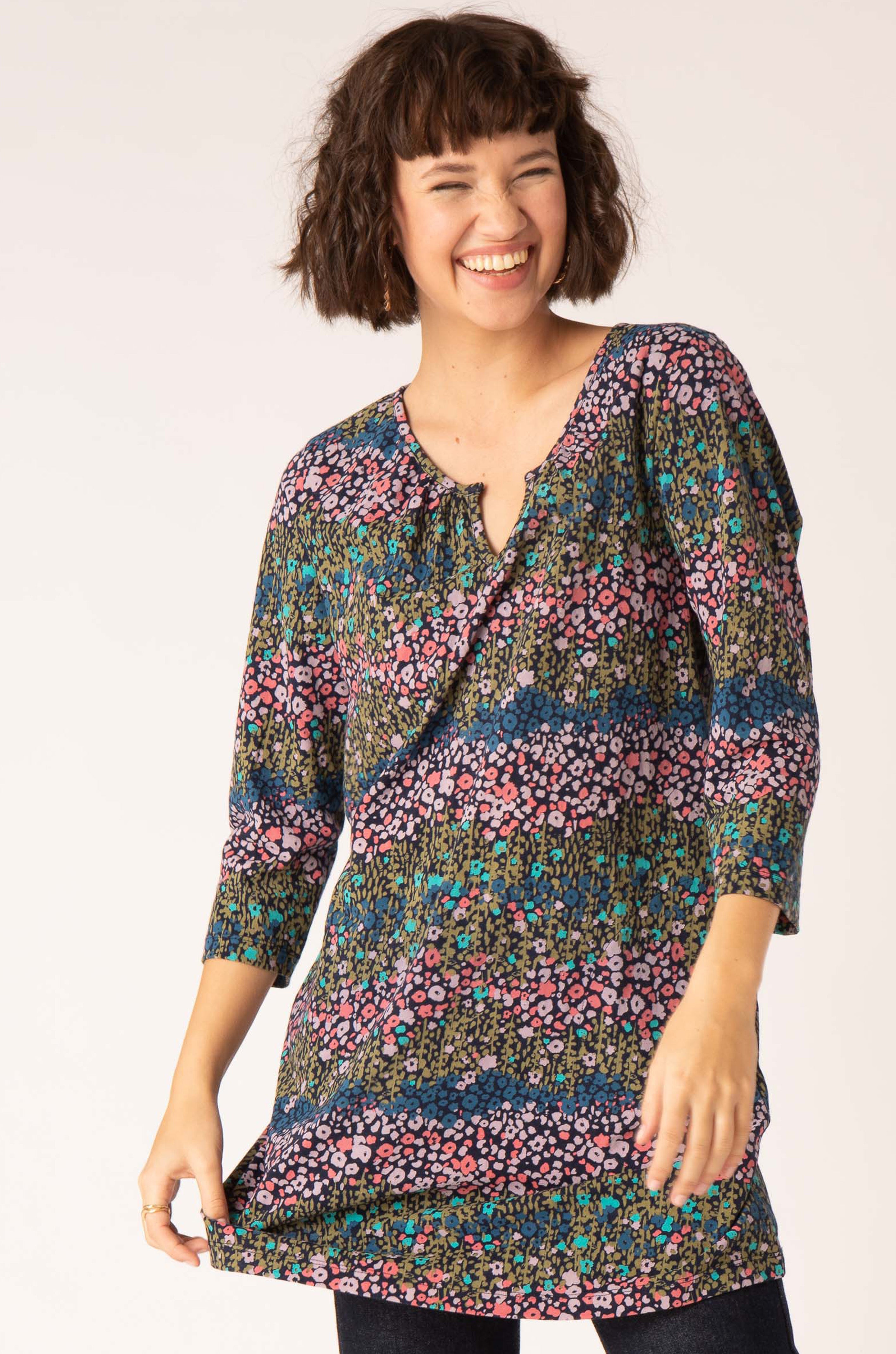 Spot Floral Jersey Tunic, Greens Multi / 16