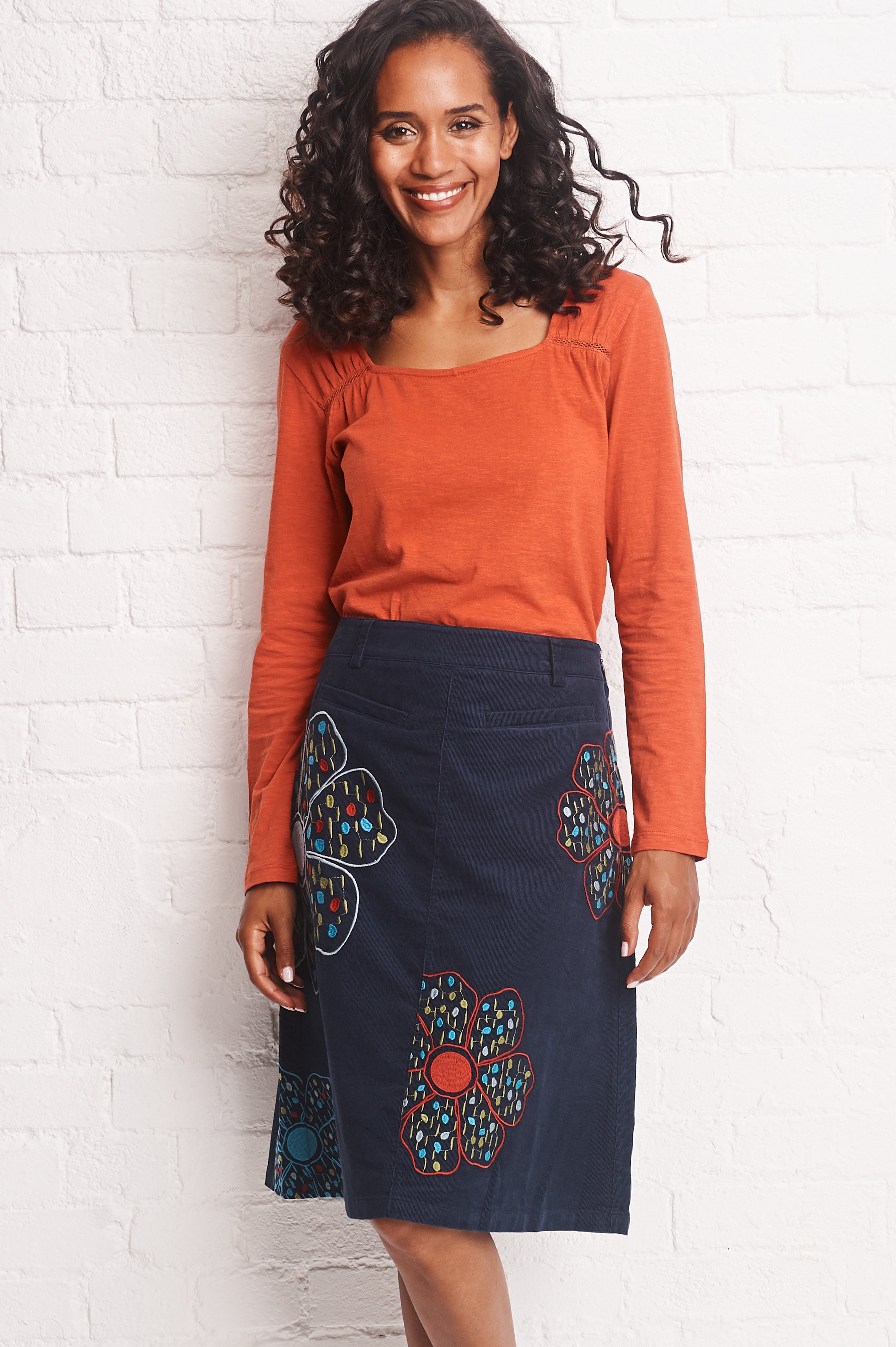 Embroidered Cord Skirt in Insignia Blue 