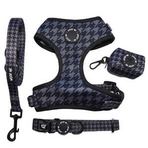 Black Houndstooth Dog Harness Bundle