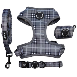 Black  / Grey Tartan Dog Harness Bundle