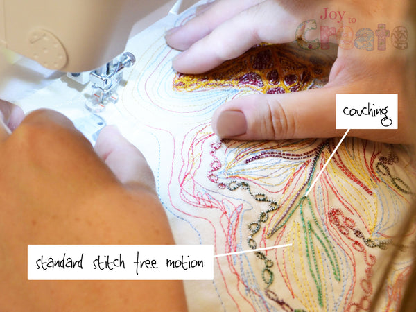 Couching and standard stitch Free Motion sewing
