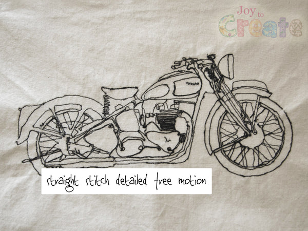 Straight stitch free motion sewing design of a bike by Steve