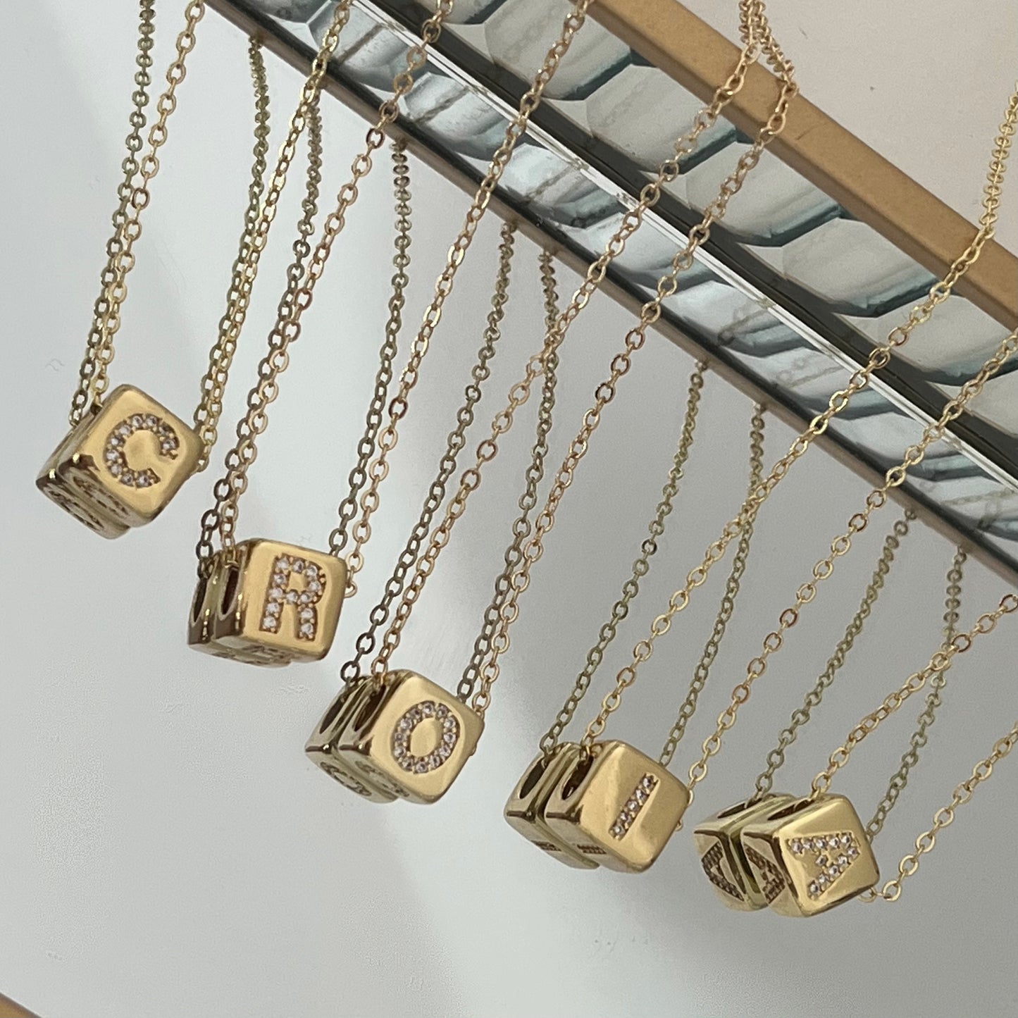 Disco Dice Initial Necklace - 18K Gold Plated