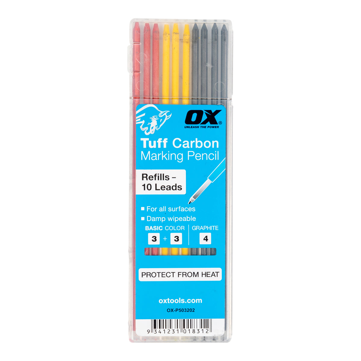 Red Designed For Tile Marking OX TOOLS Tuff Carbon Marking Pencil Replacement Lead 10-Pack Blue & White Lead 