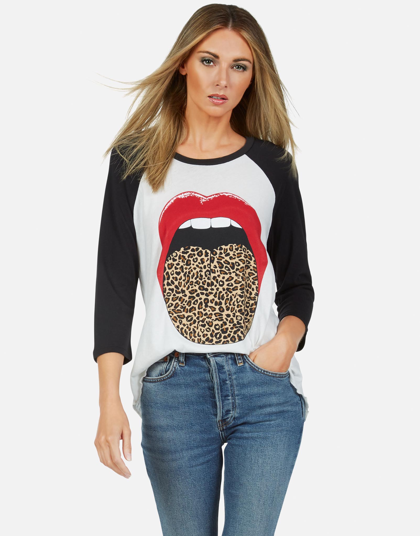 leopard sleeve baseball tee