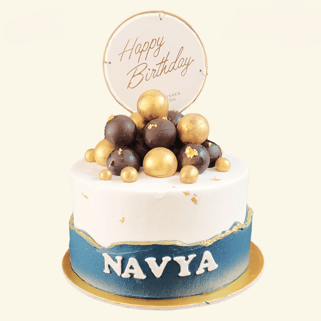 Gold Balls Faultline Cake with Topper | Crave by Leena