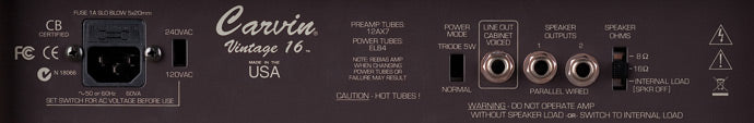 Back panel of the Vintage 16 or VT16 head showing the dummy load selection