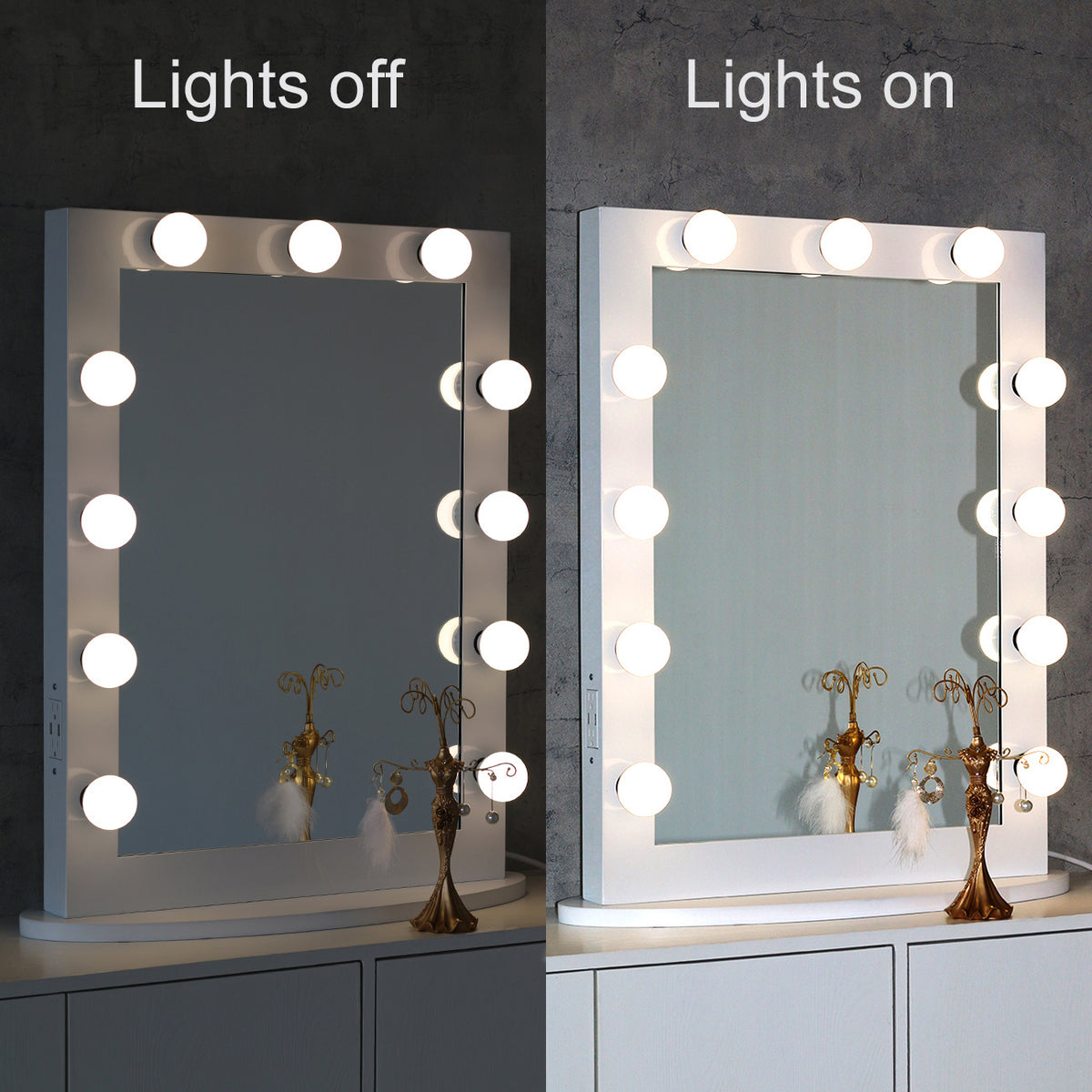 Black Toyswill Hollywood Style Vanity Mirror with 2 Outlets and USB Ports,Tabletop or Wall Mounted Lighted Makeup Mirror,Free Dimmable LED Bulbs