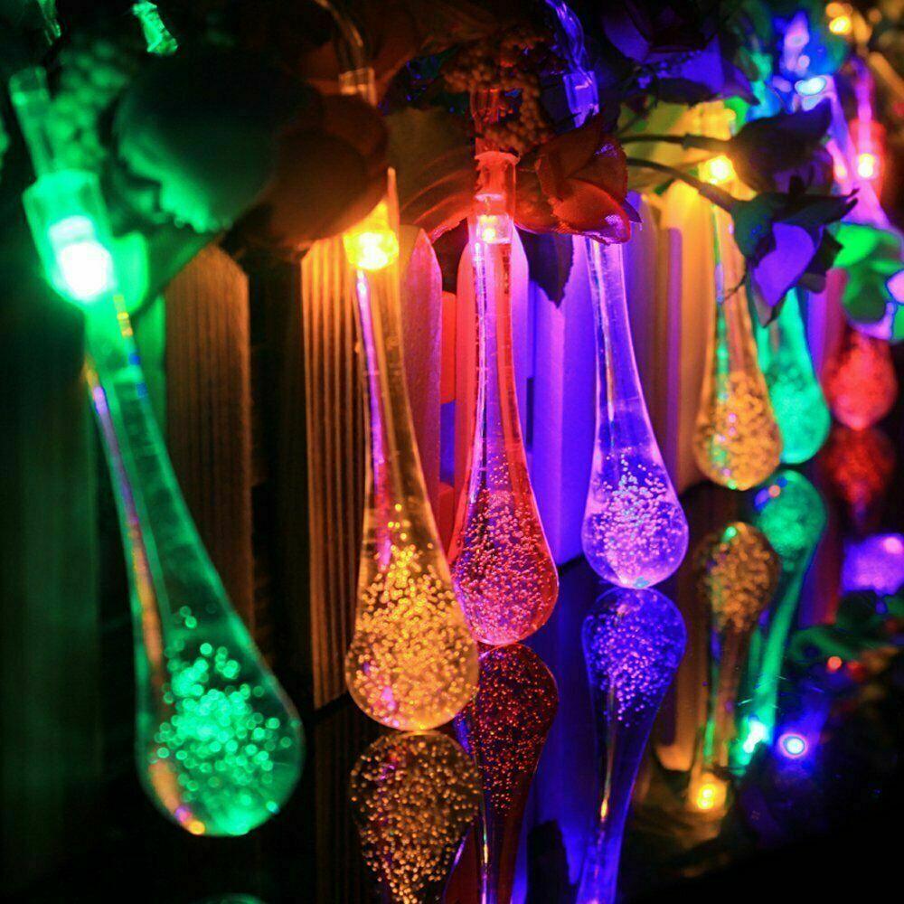 20 LED Raindrop Teardrop Solar Powered String Fairy Lights 7m