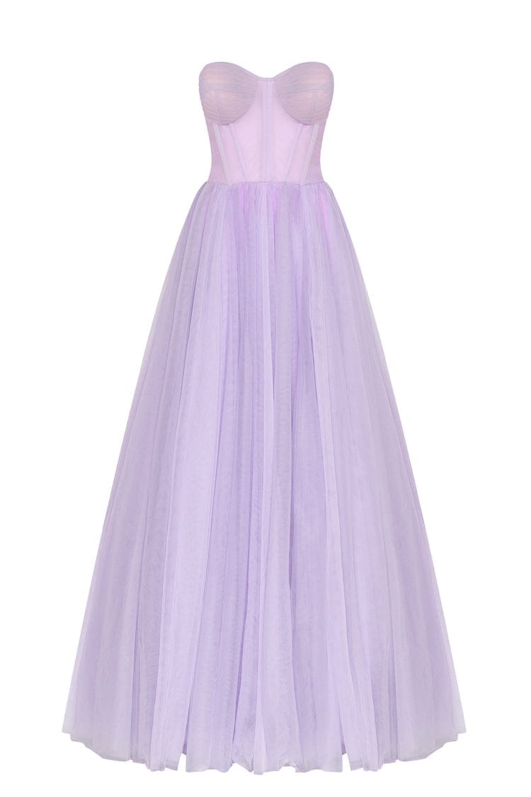 Lavender Tulle Maxi Dress With A Corset Bustier Milla Dresses 