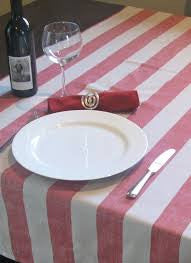 Bistro Stripe Red & Taupe Table Cloth