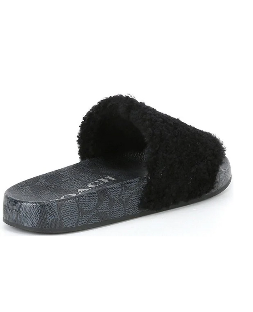 coach shearling slides