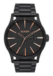 Nixon Sentry Stainless Steel Black Rose Gold Watch - A356 957-00