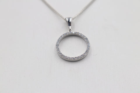 9ct White Gold CZ circle of Love Pendent
