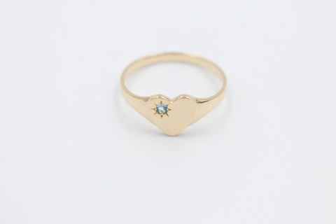 9ct Gold Girls Signet Ring with Aquamarine