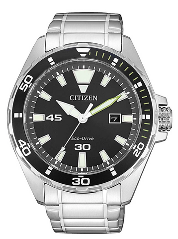 Citizen Men's Silver Band with Black Dial Eco-Drive Watch - BM7451-89E