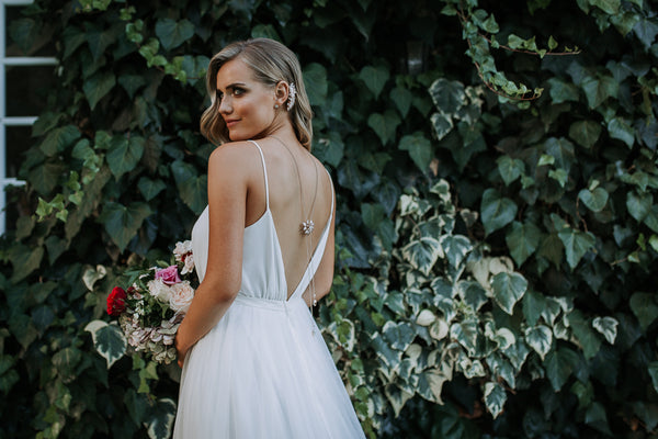 rose gold back jewellery with wedding dress from collezione perth