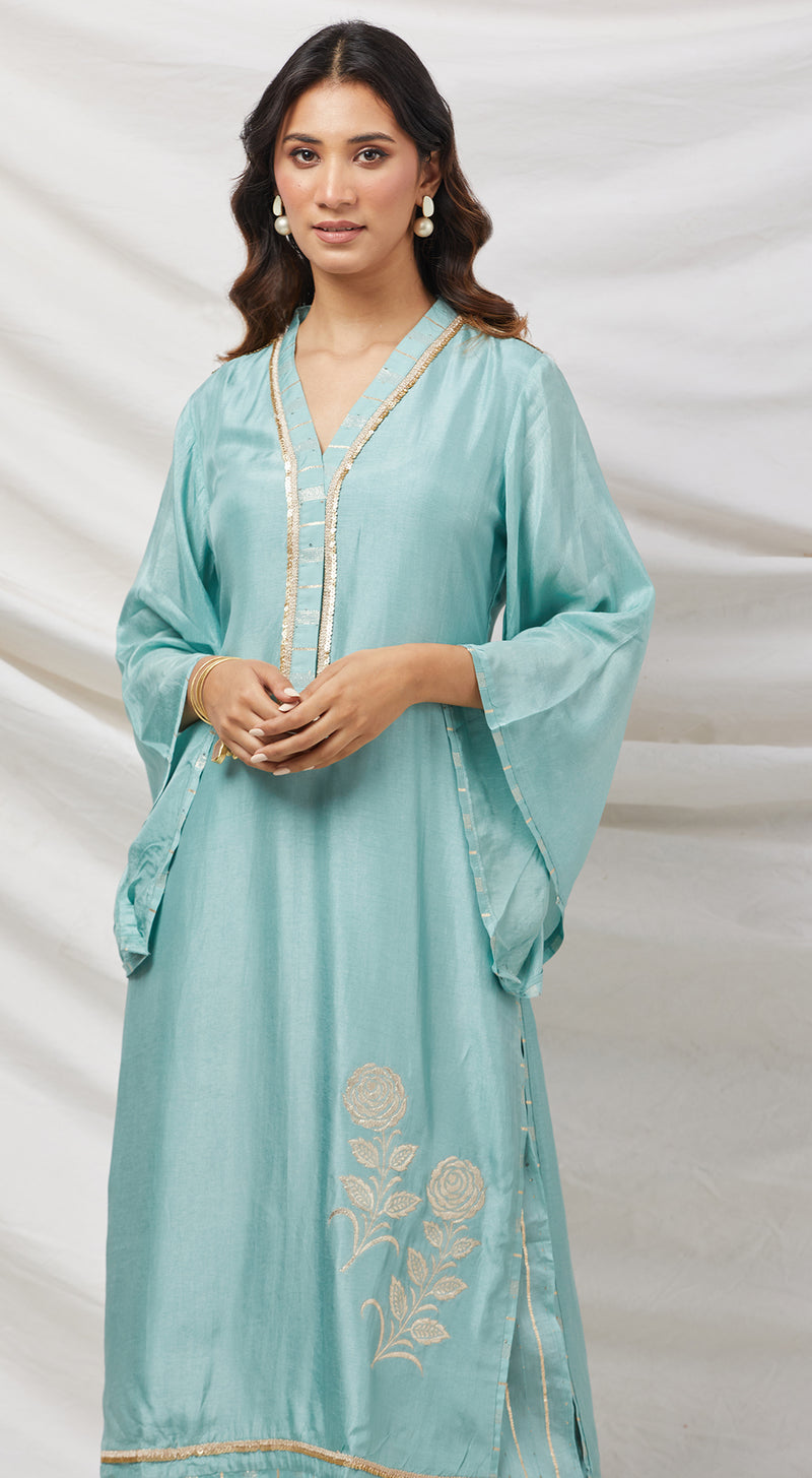 Blue Banarasi Silk Kurta Set – Basanti Kapde aur Koffee