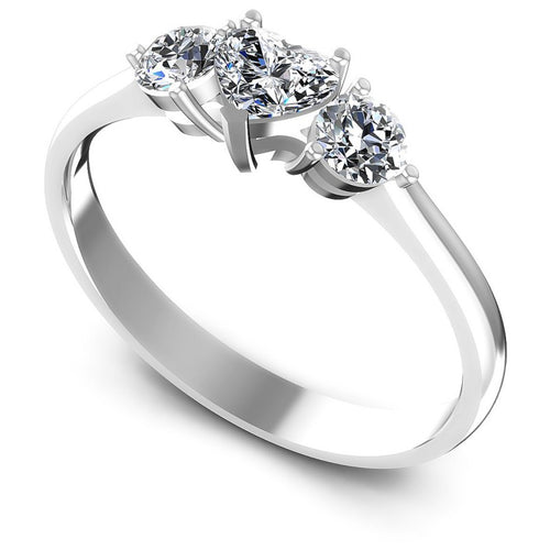 Round and Heart Diamonds 0.70CT Three Stone Ring in 14KT White Gold
