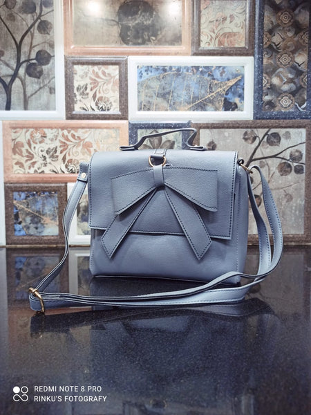Women's Beautiful Grey Solid Artificial Leather Sling Bag